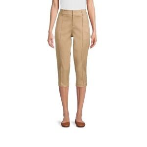 Time and Tru Women's Woven Pleated TT Capri‎ Pants Khaki Ant Color Size 14 NWT